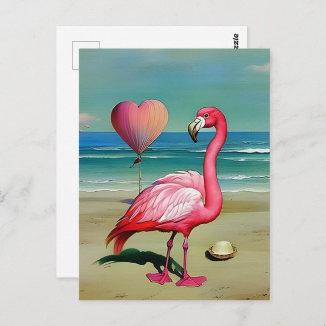 Vintage Flamingo, Postkreuzung Postkarte (Vorne/Hinten)