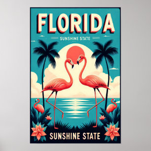 Vintage-Flamingo-Reiseplakat aus Florida Poster