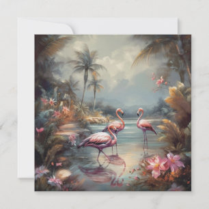 Vintage-Flamingo-Tropische-Lagune-Florida-Kunst