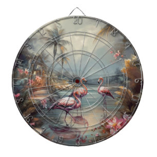 Vintage-Flamingo Tropische Lagune Florida-Kunst Dartscheibe