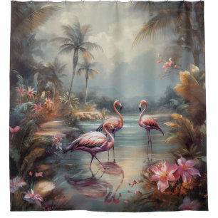 Vintage Flamingo Tropische Lagune Florida Kunst Duschvorhang