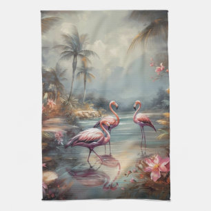 Vintage Flamingo Tropische Lagune Florida Kunst Geschirrtuch