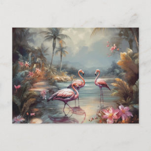 Vintage Flamingo Tropische Lagune Florida Kunst Postkarte