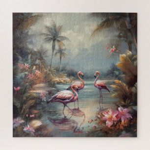 Vintage Flamingo Tropische Lagune Florida Kunst Puzzle