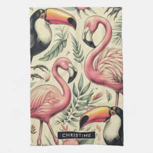 Vintage Flamingo und Toucan Nahtlos Geschirrtuch