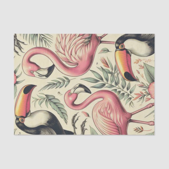 Vintage Flamingo und Toucan Nahtlos Seidenpapier (Vorderseite)