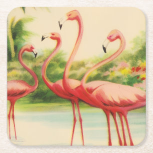 Vintage Flamingos Rechteckiger Pappuntersetzer