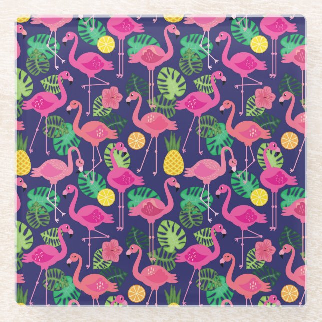 Vintage Flamingos, Sommerelemente Glasuntersetzer (Vorderseite)