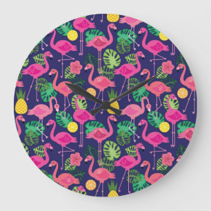 Vintage Flamingos, Sommerelemente Große Wanduhr