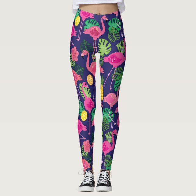 Vintage Flamingos, Sommerelemente Leggings (Vorderseite)