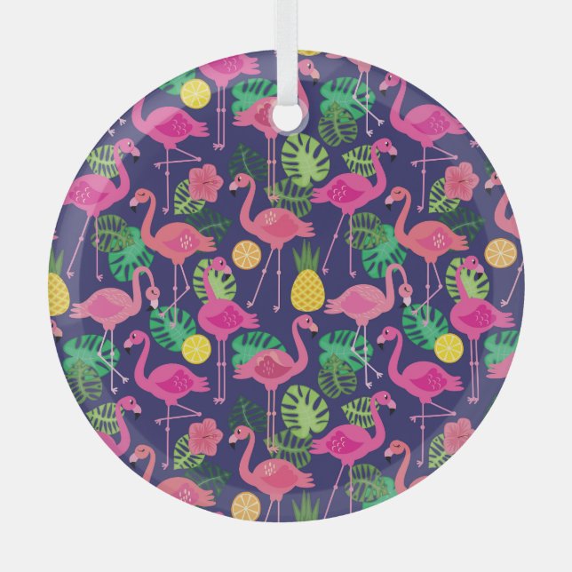 Vintage Flamingos, Sommerelemente Ornament Aus Glas (Vorderseite)