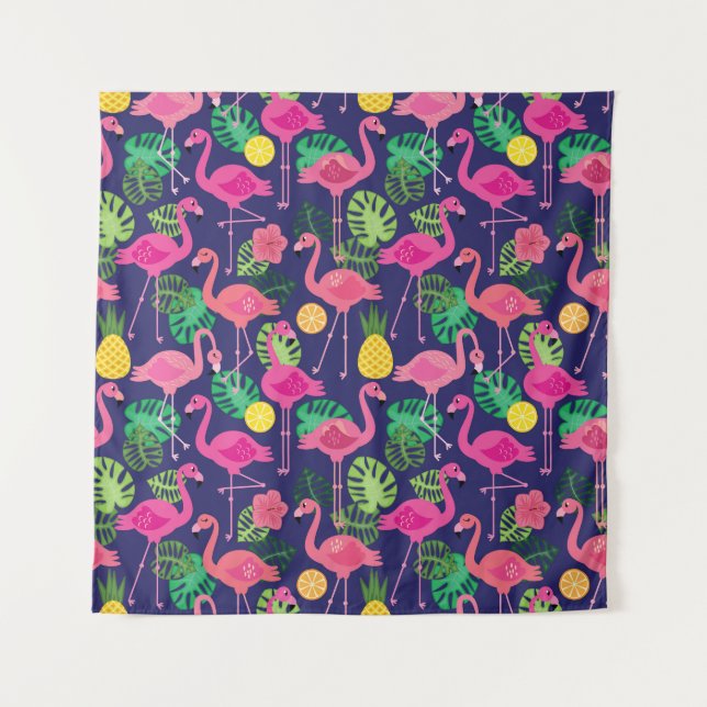 Vintage Flamingos, Sommerelemente Wandteppich (Vorderseite)