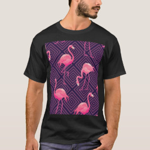 Vintage Flamingos, violetter geometrischer Hinterg T-Shirt