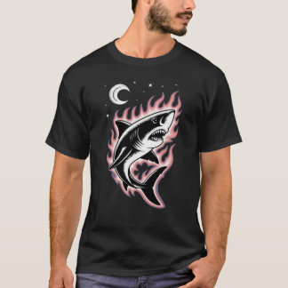 Vintage-Flammendes-Hai-Tattoo-Art Retro-Zeltal T-Shirt