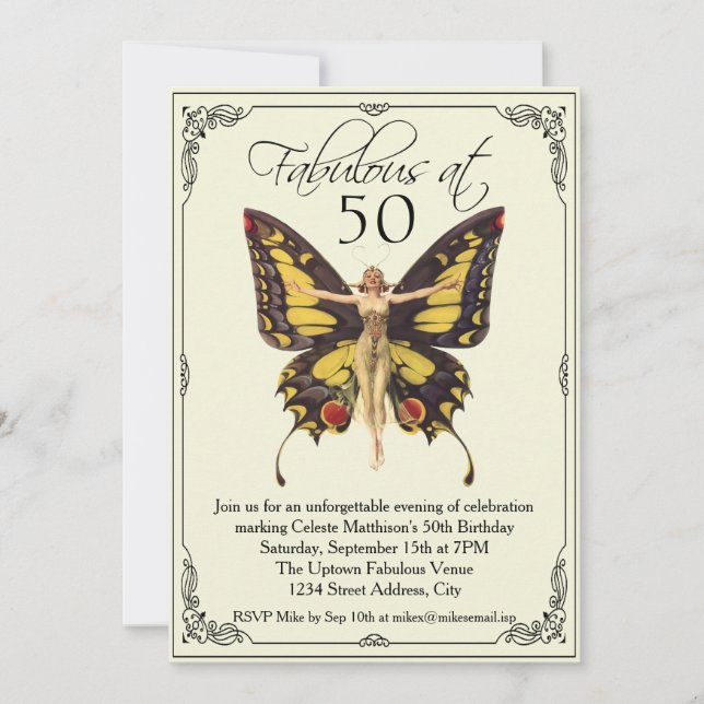 Vintage Flapper 50. Geburtstag Einladung (Vorderseite)