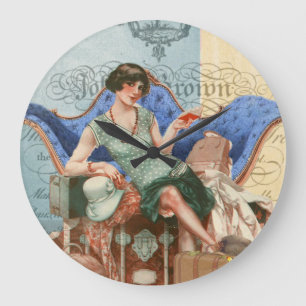 Vintage-Flapper-Girl in Paris Große Wanduhr