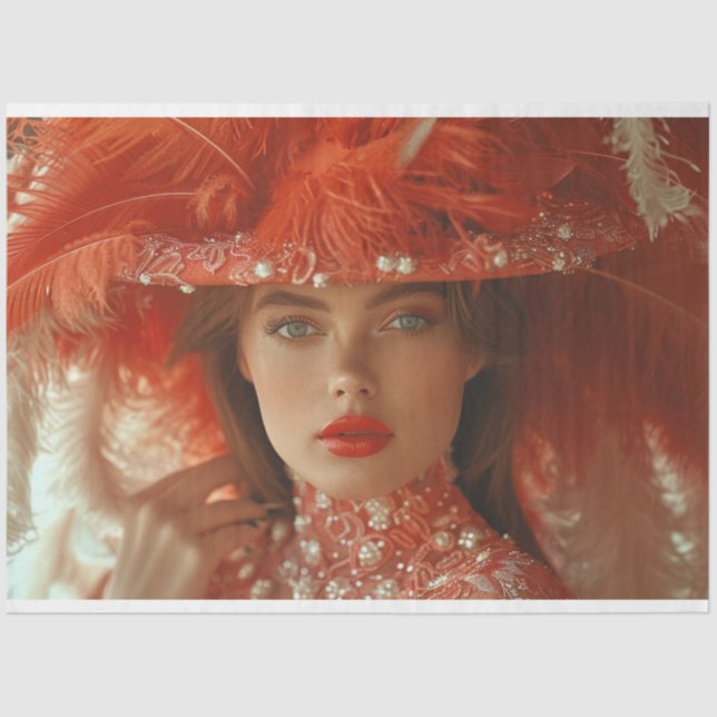 Vintage Flapper Lady in Orange Decoupage Seidenpapier (Vorderseite)