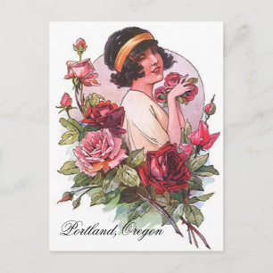 VINTAGE Flapper MIT Rosen Portland OR POSTKARTE