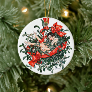 Vintage Flapperin unter dem Mistelzweig aus den 19 Keramik Ornament