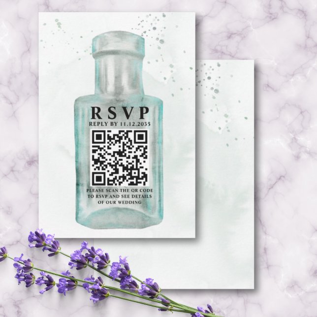 Vintage Flasche QR Code Hochzeit RSVP Karte (Von Creator hochgeladen)