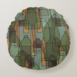 Vintage Flaschen, Gläser und Brillenmuster Rundes Kissen