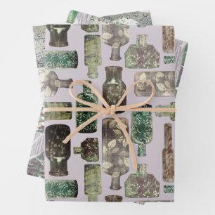 Vintage Flaschen und botanische Texturen Geschenkpapier Set