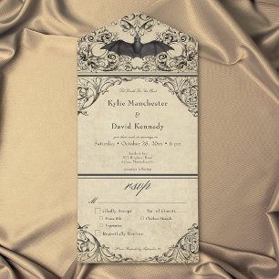 Vintage-Fledermaus bis zum Tod schwarze Pergament- All In One Einladung