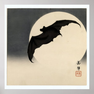 Vintage Fledermaus vor dem Mond von Biho Takashi Poster