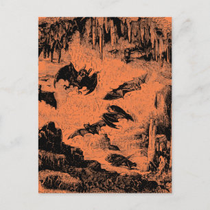 Vintage Fledermäuse in Höhle 1800 Bat Halloween Or Postkarte
