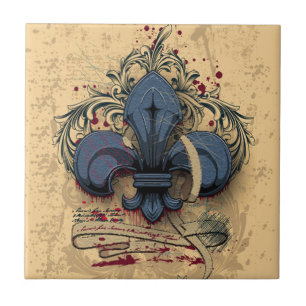 Vintage fleur-de-lis blaue Metall-Grunge-Effekte Fliese