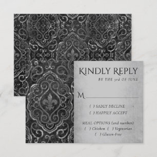 Vintage Fleur de Lis Damast Grunge Eingangsoptio RSVP Karte
