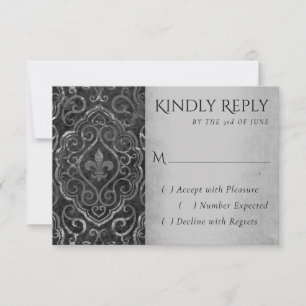 Vintage Fleur de Lis Damast Schwarz Silber Grung RSVP Karte