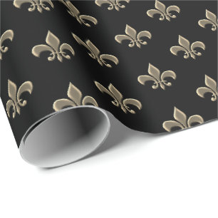 Vintage Fleur de Lis Petite Schwarz Französisch Geschenkpapier