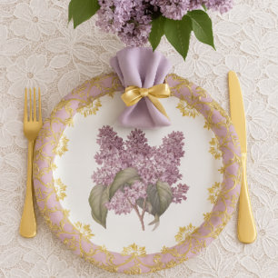 Vintage Flieder Botanical mit Gold-Filigran/ Party Pappteller