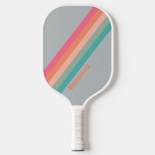 Vintage Flieder Charme Streifen mit Namen Pickleball Schläger