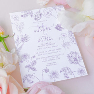 Vintage Flieder Lavendel Floral Schrift Baby Showe Einladung