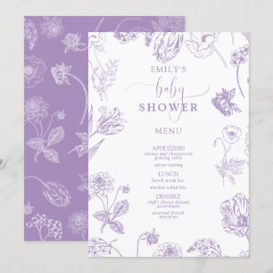 Vintage Flieder Lavendel Floral Schrift Baby Showe Menükarte