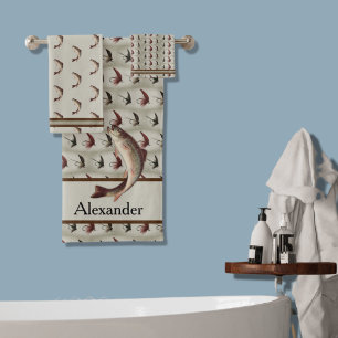 Vintage Fliegen Regenbogenforelle Badhandtuch Set