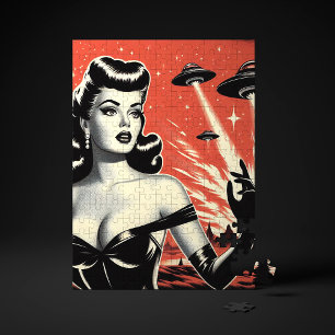 Vintage Fliegende Untertassen Pin-up Puzzle