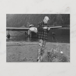 Vintage Fliegenfischer Postkarte
