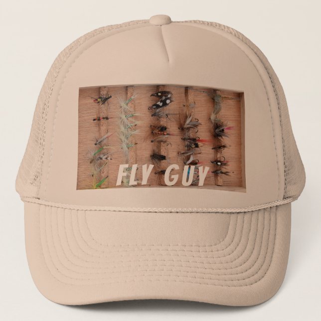 Vintage-Fliegenfischerei-Köder "Fly Guy" Baseballk Truckerkappe (Vorderseite)