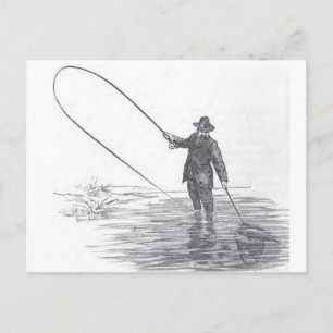 Vintage-Fliegenfischerei-Kunst Postkarte