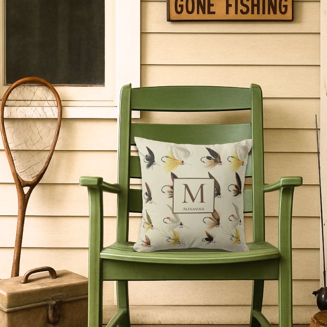 Vintage Fliegenfischerei Wasserfarben Wassersportz Kissen (Von Creator hochgeladen)