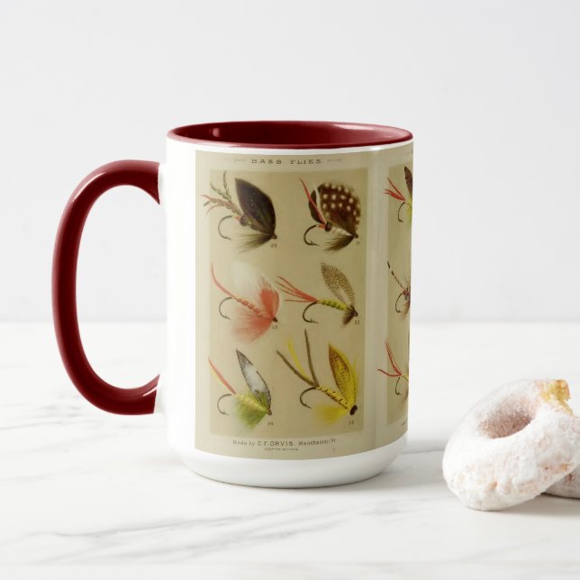 "Vintage Flies Fisherman" Tasse (Mit Donut)