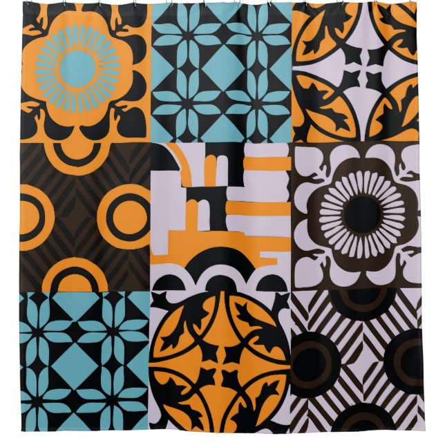 Vintage Fliesen: aufwändige Dekoration. Duschvorhang (Vorderseite)