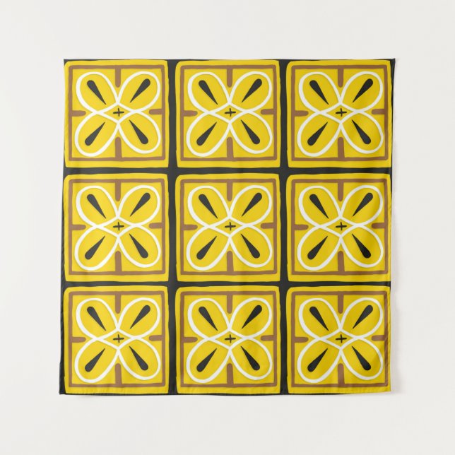 Vintage Fliesen, Illustrationsmuster Wandteppich (Vorderseite)