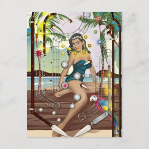 Vintage-Flipperautomat-Spiel Postkarte