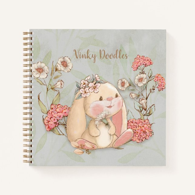 Vintage Floppy Bunny Floral Notizbuch (Vorderseite)