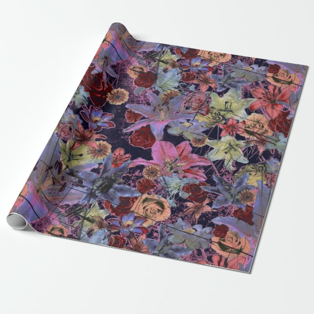 Vintage Flora mit Pinks und Lilacs Geschenkpapier (Ungerollt)