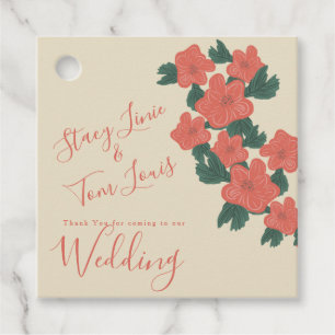 Vintage Flora Rosa Korallen Botanische Hochzeit Geschenkanhänger